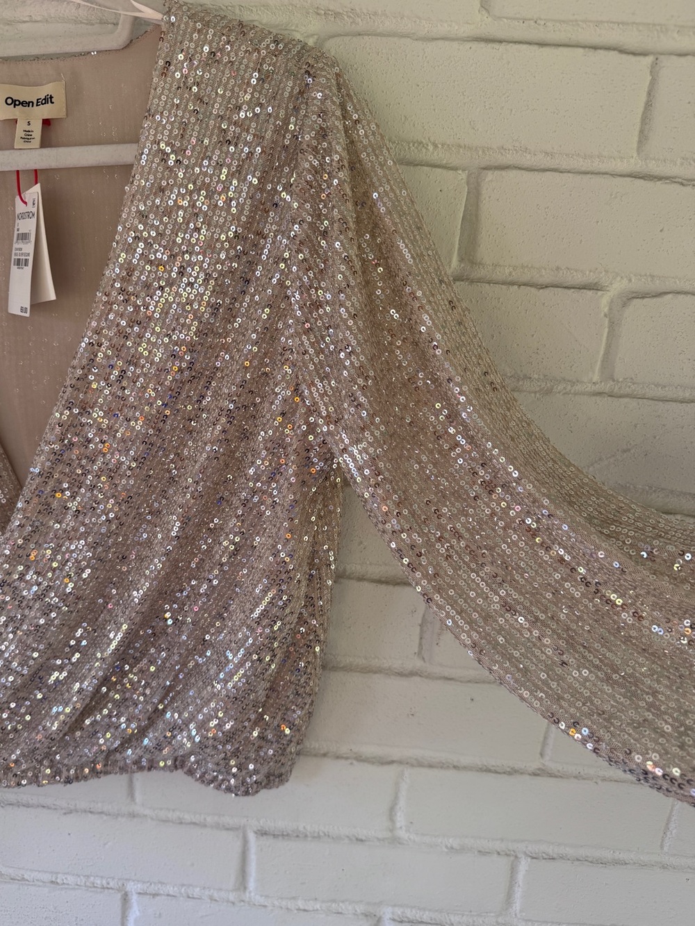 OPEN EDIT Sequin Long-Sleeve Wrap Blouse - Womens SMALL *NWT* - Picture 7 of 13